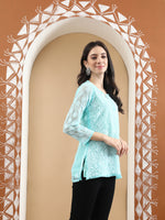 Load image into Gallery viewer, Seva Chikan Hand Embroidered Georgette Lucknowi Chikan Top With Slip