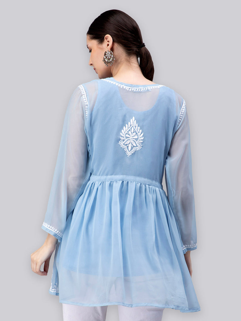 Seva Chikan Hand Embroidered Georgette Lucknowi Chikankari Top With Slip