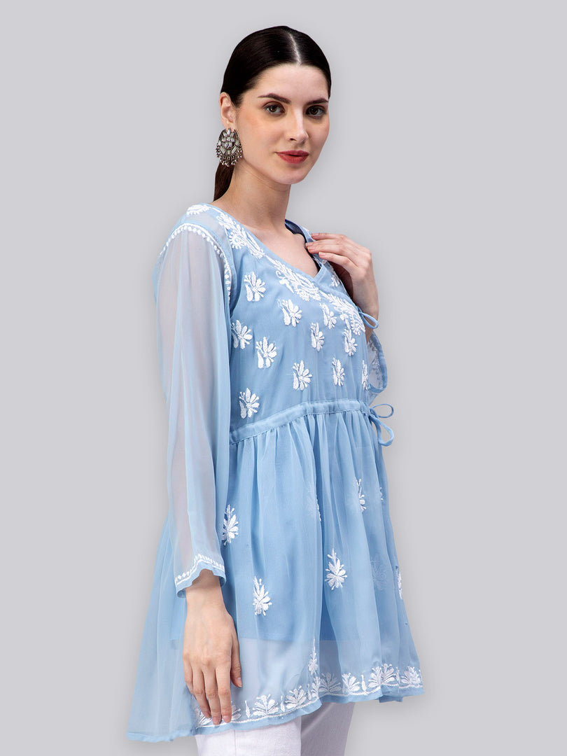 Seva Chikan Hand Embroidered Georgette Lucknowi Chikankari Top With Slip