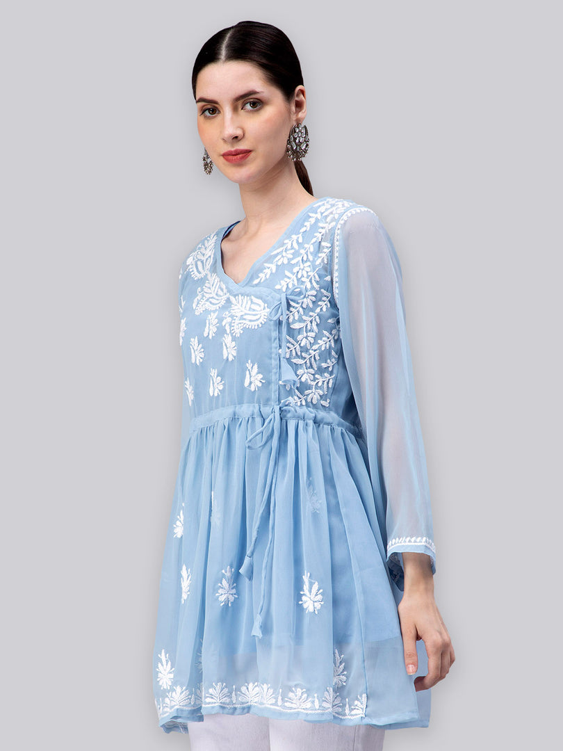 Seva Chikan Hand Embroidered Georgette Lucknowi Chikankari Top With Slip