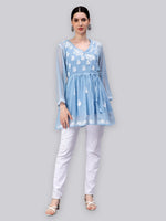 Load image into Gallery viewer, Seva Chikan Hand Embroidered Georgette Lucknowi Chikankari Top With Slip