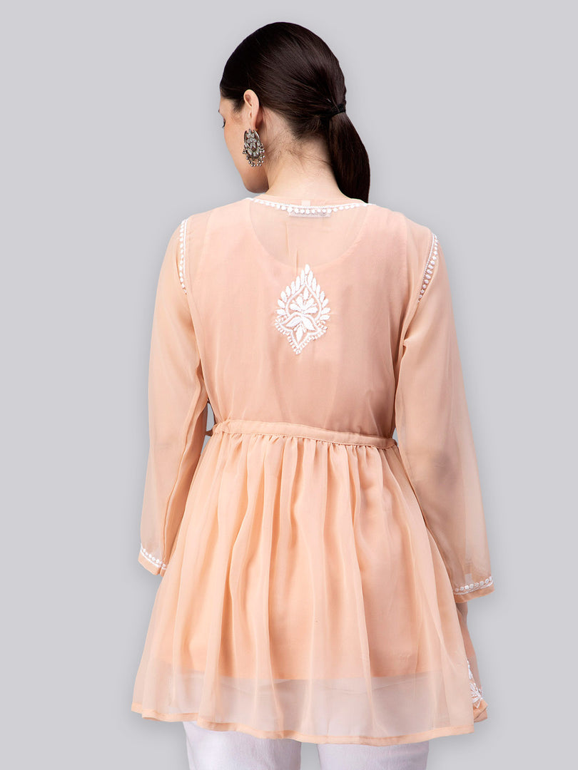 Seva Chikan Hand Embroidered Georgette Lucknowi Chikankari Top With Slip