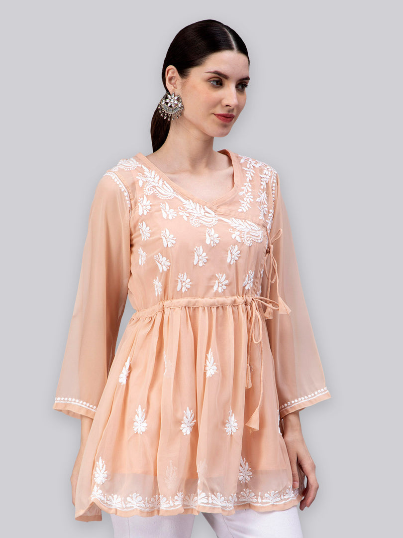 Seva Chikan Hand Embroidered Georgette Lucknowi Chikankari Top With Slip