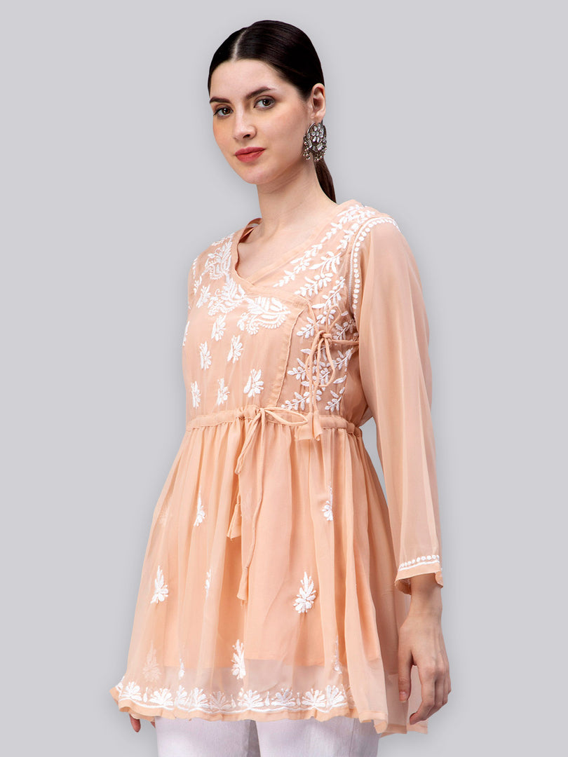Seva Chikan Hand Embroidered Georgette Lucknowi Chikankari Top With Slip
