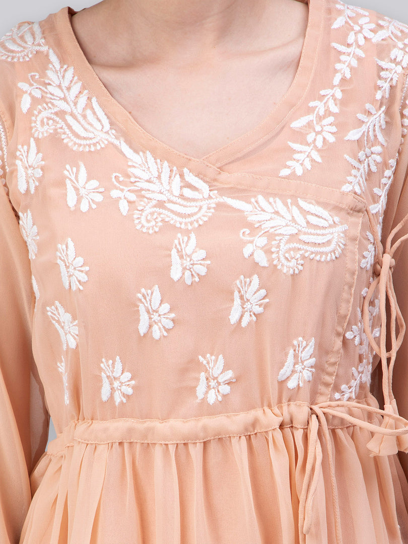 Seva Chikan Hand Embroidered Georgette Lucknowi Chikankari Top With Slip