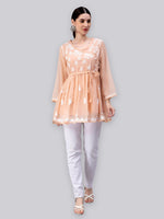 Load image into Gallery viewer, Seva Chikan Hand Embroidered Georgette Lucknowi Chikankari Top With Slip