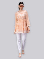 Load image into Gallery viewer, Seva Chikan Hand Embroidered Georgette Lucknowi Chikankari Top With Slip