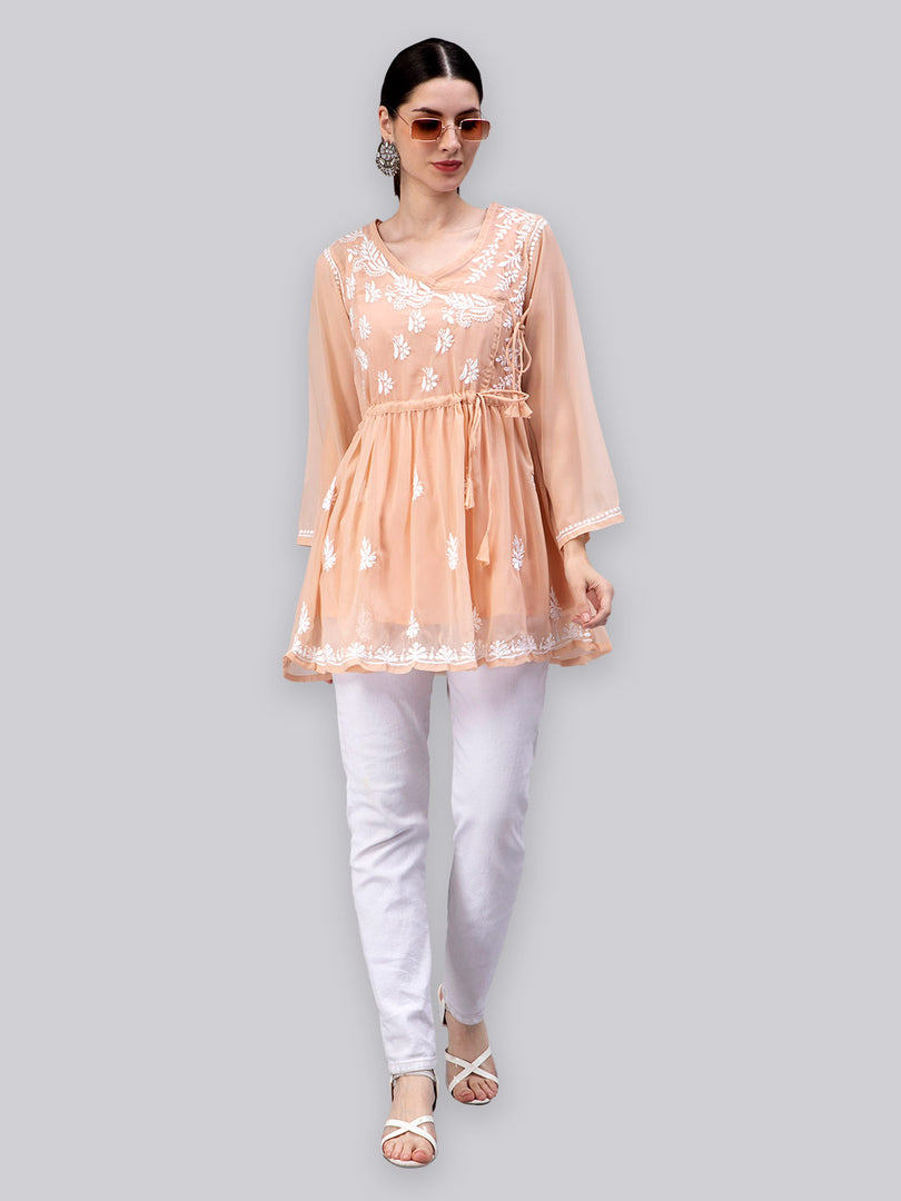 Seva Chikan Hand Embroidered Georgette Lucknowi Chikankari Top With Slip