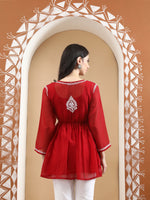 Load image into Gallery viewer, Seva Chikan Hand Embroidered Georgette Lucknowi Chikankari Top With Slip