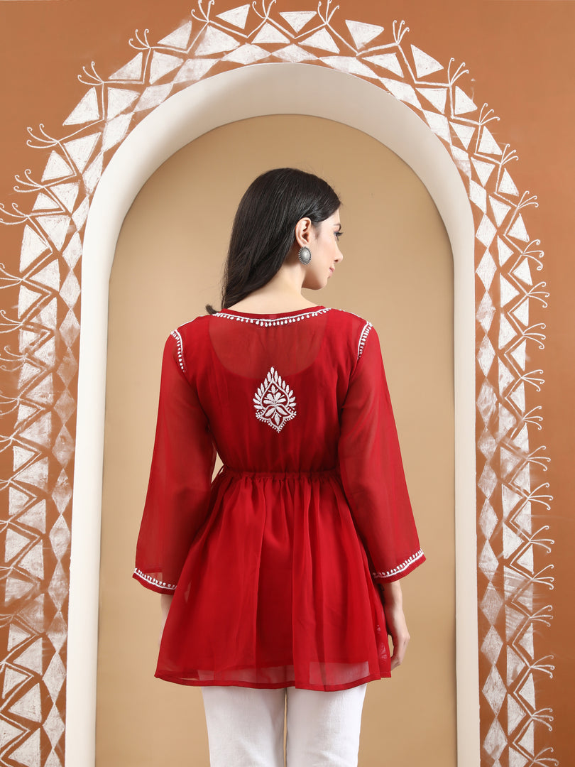 Seva Chikan Hand Embroidered Georgette Lucknowi Chikankari Top With Slip