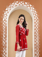 Load image into Gallery viewer, Seva Chikan Hand Embroidered Georgette Lucknowi Chikankari Top With Slip