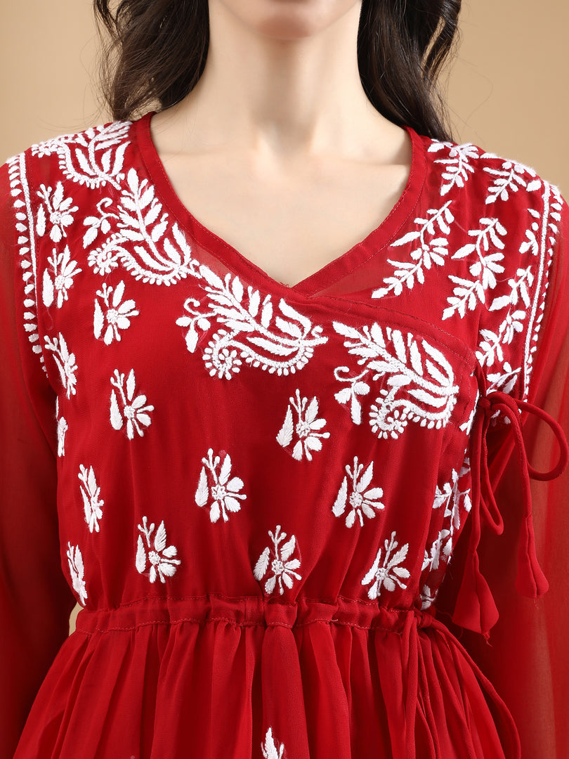 Seva Chikan Hand Embroidered Georgette Lucknowi Chikankari Top With Slip