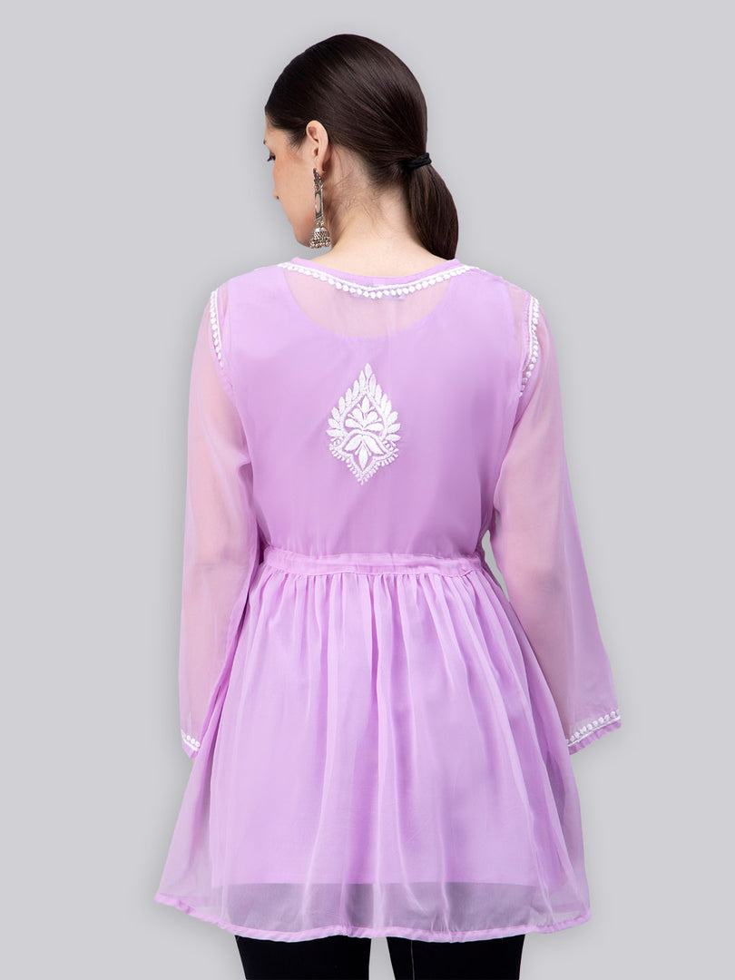 Seva Chikan Hand Embroidered Georgette Lucknowi Chikankari Top With Slip