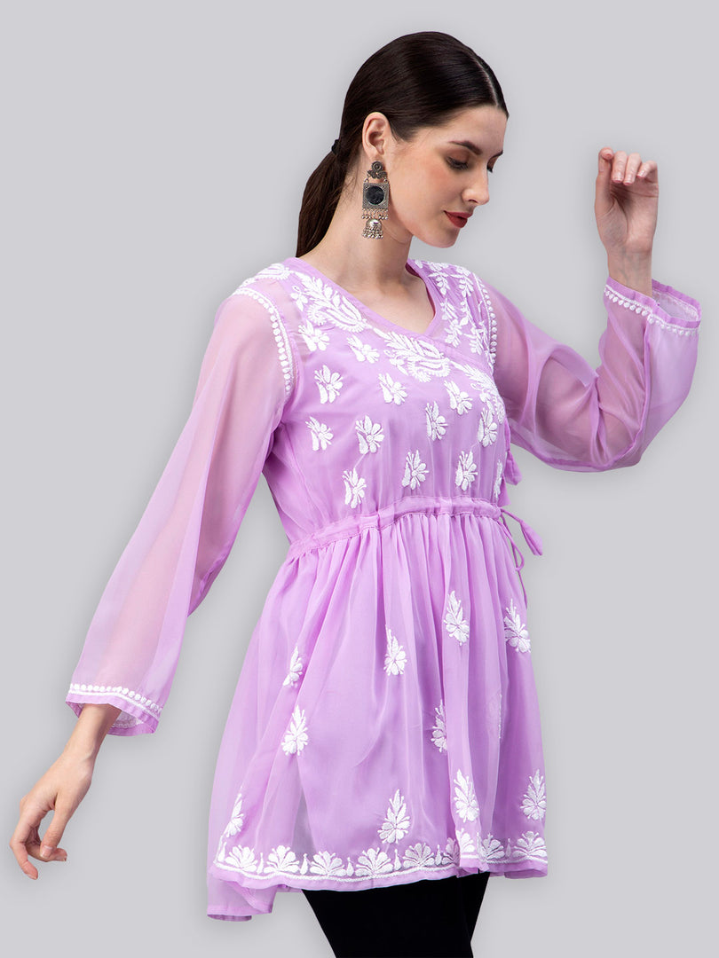 Seva Chikan Hand Embroidered Georgette Lucknowi Chikankari Top With Slip