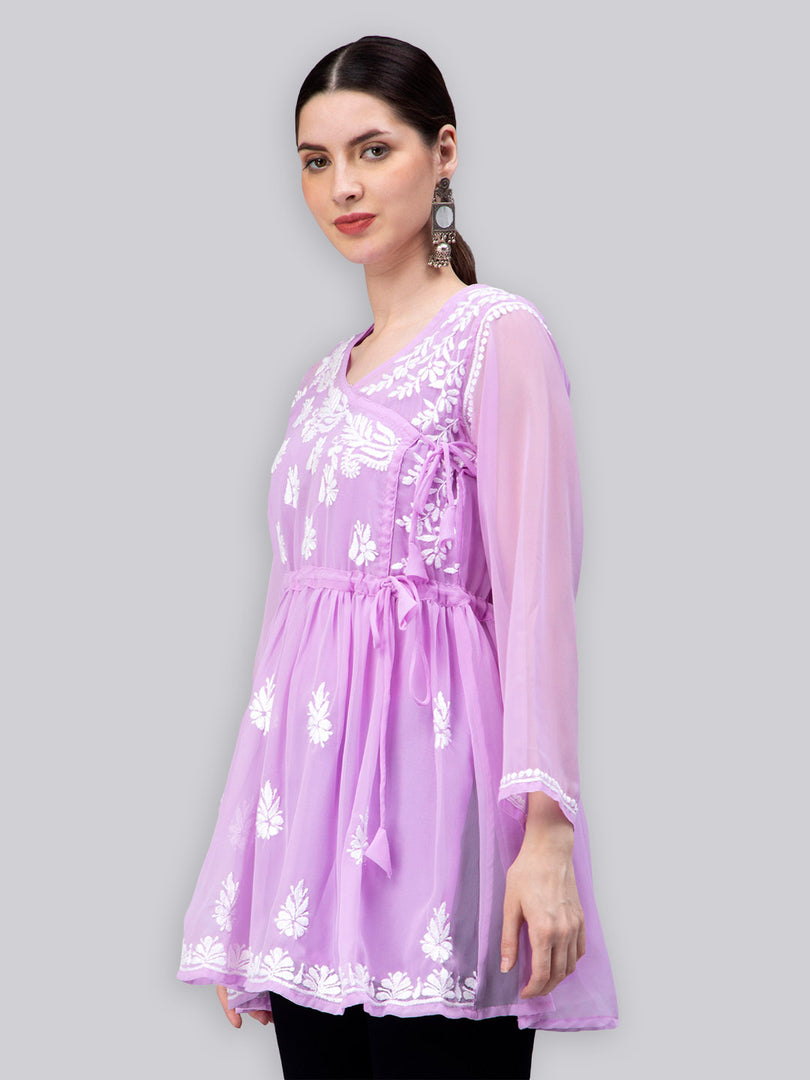Seva Chikan Hand Embroidered Georgette Lucknowi Chikankari Top With Slip