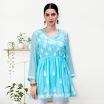 Load image into Gallery viewer, Seva Chikan Hand Embroidered Georgette Lucknowi Chikankari Top With Slip
