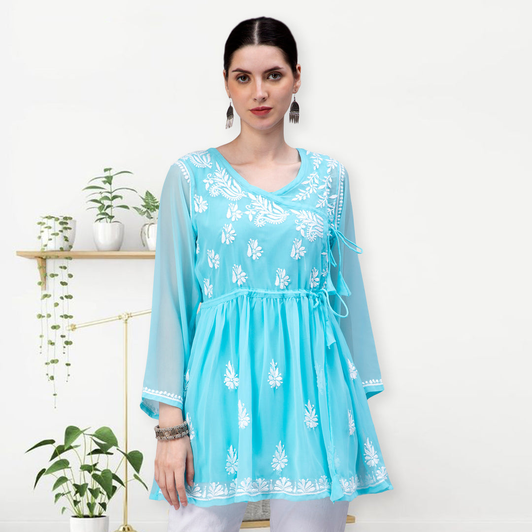 Seva Chikan Hand Embroidered Georgette Lucknowi Chikankari Top With Slip