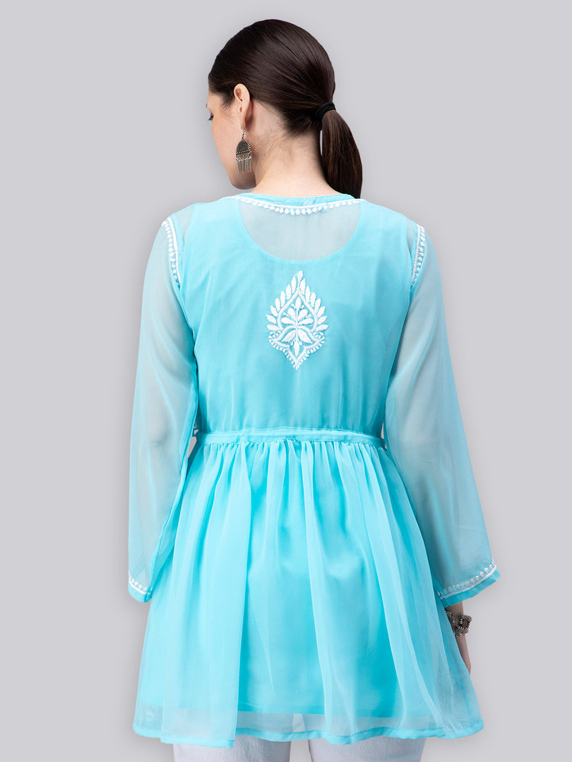 Seva Chikan Hand Embroidered Georgette Lucknowi Chikankari Top With Slip