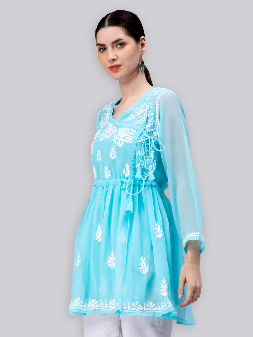 Seva Chikan Hand Embroidered Georgette Lucknowi Chikankari Top With Slip