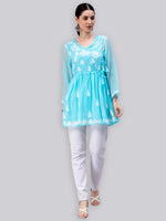 Load image into Gallery viewer, Seva Chikan Hand Embroidered Georgette Lucknowi Chikankari Top With Slip