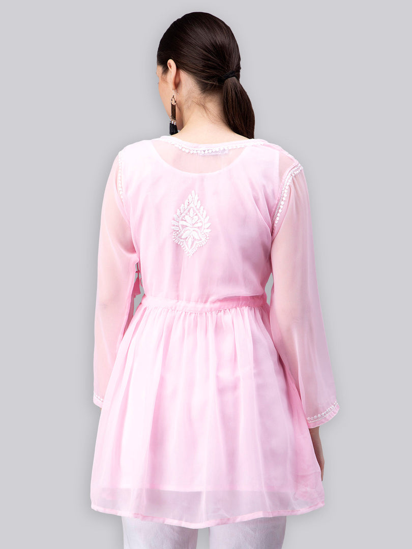 Seva Chikan Hand Embroidered Georgette Lucknowi Chikankari Top With Slip