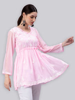 Load image into Gallery viewer, Seva Chikan Hand Embroidered Georgette Lucknowi Chikankari Top With Slip