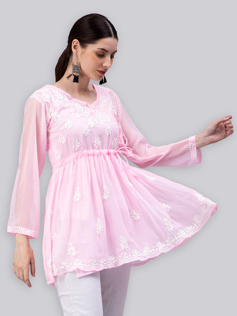 Seva Chikan Hand Embroidered Georgette Lucknowi Chikankari Top With Slip