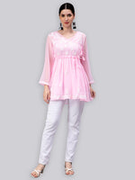 Load image into Gallery viewer, Seva Chikan Hand Embroidered Georgette Lucknowi Chikankari Top With Slip