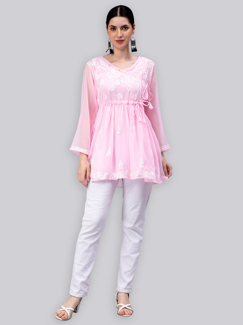 Seva Chikan Hand Embroidered Georgette Lucknowi Chikankari Top With Slip
