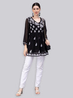 Load image into Gallery viewer, Seva Chikan Hand Embroidered Georgette Lucknowi Chikan Top With Slip