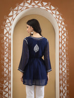 Load image into Gallery viewer, Seva Chikan Hand Embroidered Georgette Lucknowi Chikan Top With Slip