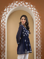 Load image into Gallery viewer, Seva Chikan Hand Embroidered Georgette Lucknowi Chikan Top With Slip