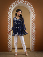 Load image into Gallery viewer, Seva Chikan Hand Embroidered Georgette Lucknowi Chikan Top With Slip