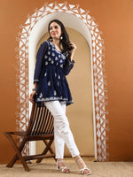 Load image into Gallery viewer, Seva Chikan Hand Embroidered Georgette Lucknowi Chikan Top With Slip