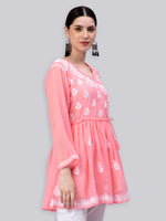 Load image into Gallery viewer, Seva Chikan Hand Embroidered Georgette Lucknowi Chikan Top With Slip