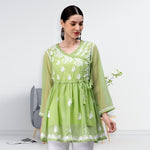 Load image into Gallery viewer, Seva Chikan Hand Embroidered Georgette Lucknowi Chikan Top With Slip