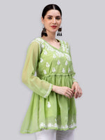 Load image into Gallery viewer, Seva Chikan Hand Embroidered Georgette Lucknowi Chikan Top With Slip
