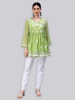 Load image into Gallery viewer, Seva Chikan Hand Embroidered Georgette Lucknowi Chikan Top With Slip
