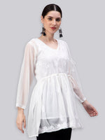 Load image into Gallery viewer, Seva Chikan Hand Embroidered Georgette Lucknowi Chikan Top With Slip