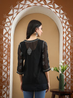 Load image into Gallery viewer, Seva Chikan Hand Embroidered Georgette Lucknowi Chikankari Top With Slip