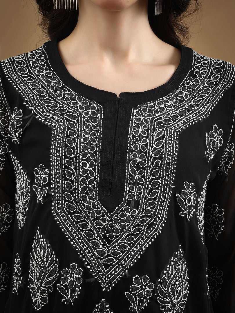 Seva Chikan Hand Embroidered Georgette Lucknowi Chikankari Top With Slip
