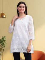 Load image into Gallery viewer, Seva Chikan Hand Embroidered White Kota Lucknowi Chikankari Top SCL9100