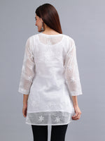 Load image into Gallery viewer, Seva Chikan Hand Embroidered White Kota Lucknowi Chikankari Top SCL9100