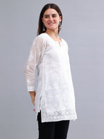 Load image into Gallery viewer, Seva Chikan Hand Embroidered White Kota Lucknowi Chikankari Top SCL9100