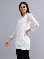 Load image into Gallery viewer, Seva Chikan Hand Embroidered White Kota Lucknowi Chikankari Top SCL9100