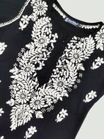 Load image into Gallery viewer, Seva Chikan Hand Embroidered Black Modal Lucknowi Chikankari Top SCL9108