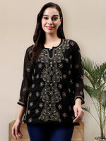 Load image into Gallery viewer, Seva Chikan Hand Embroidered Georgette Lucknowi Chikankari Top With Slip