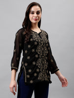 Load image into Gallery viewer, Seva Chikan Hand Embroidered Georgette Lucknowi Chikankari Top With Slip