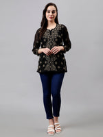 Load image into Gallery viewer, Seva Chikan Hand Embroidered Georgette Lucknowi Chikankari Top With Slip