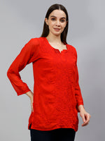 Load image into Gallery viewer, Seva Chikan Hand Embroidered Georgette Lucknowi Chikankari Top With Slip